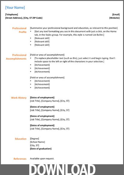 office 2010 resume templates download