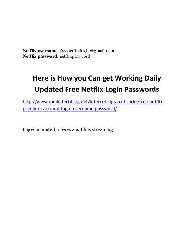 free netflix username and password